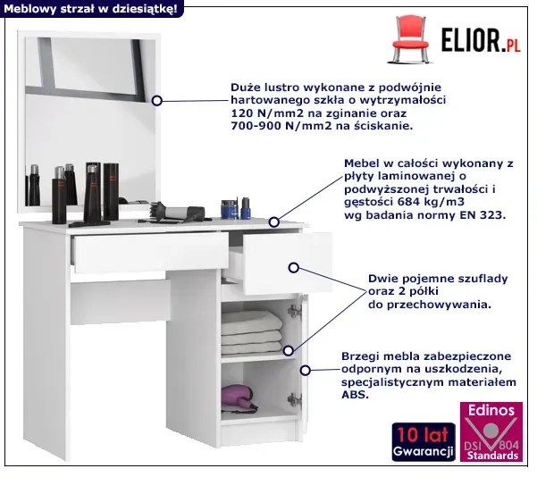 Biała toaletka kosmetyczna z lustrem prawostronna P6-A90