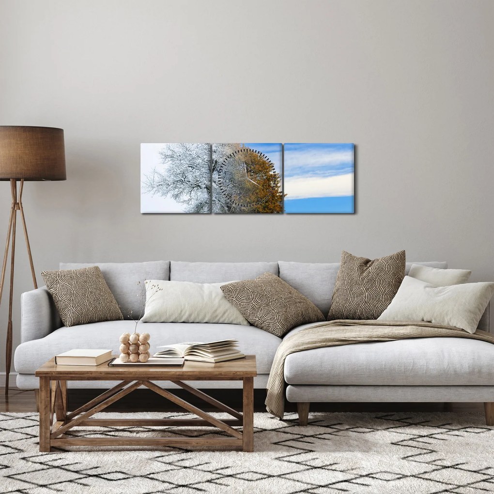 Obraz - Zmiana pór roku (z zegarem) (90x30 cm)