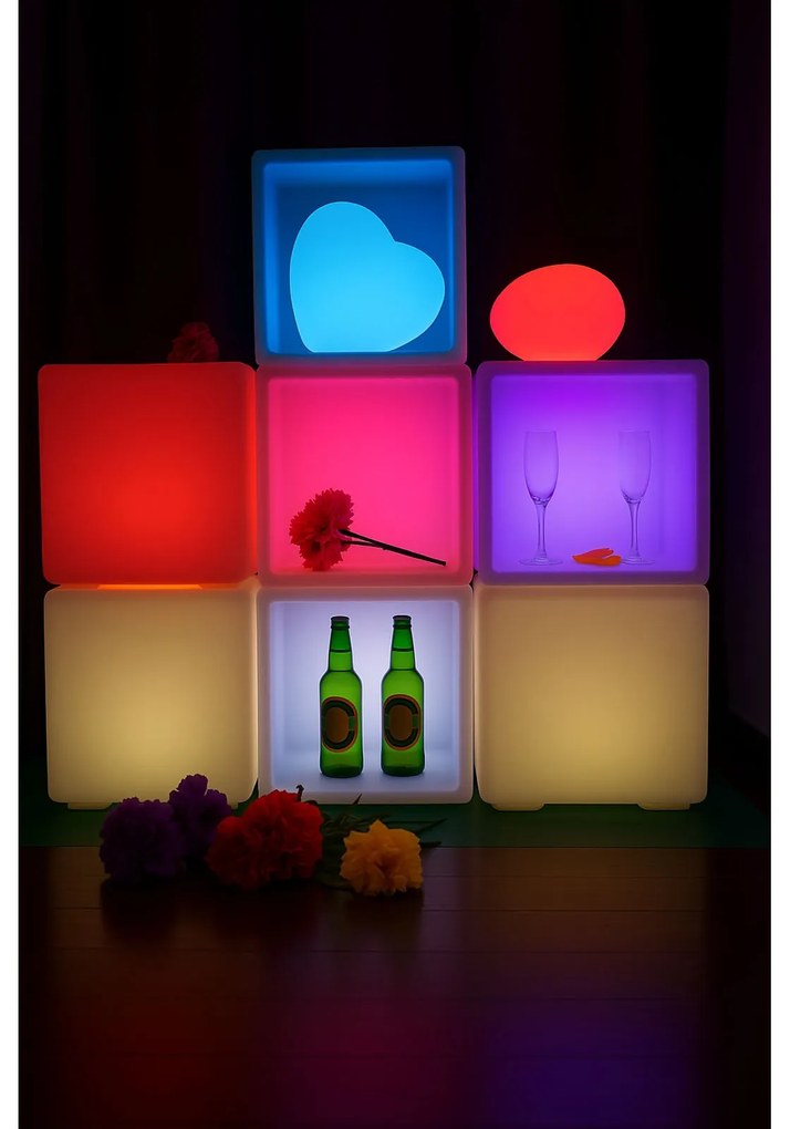 Podświetlany stołek/taboret LED, 40x40x40 cm