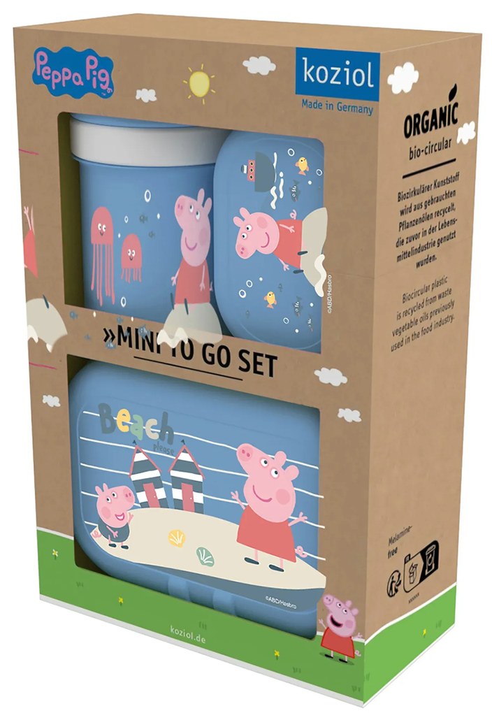 Zestaw bidon 200 ml i śniadaniówka Świnka Peppa Waves To Go, 3-częściowy, KOZIOL