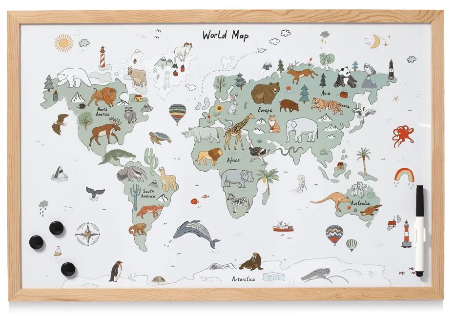 Tablica magnetyczna, mapa świata, 60 x 40 cm
