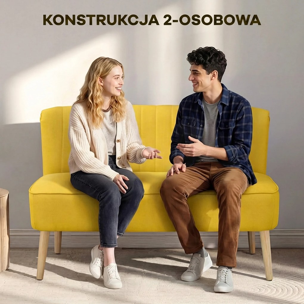 HOMCOM 2-osobowa sofa, miękkie obicie, łatwa do czyszczenia, do 220 kg, 117 x 56,5 x 77 cm, żółta | Aosom PL
