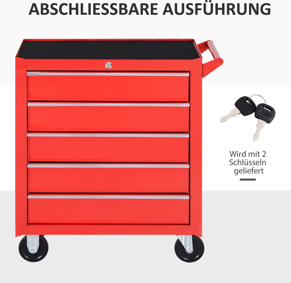 DURHAND Szafka na kółkach, Szafka narzędziowa do garażu, schowka, Stal, 69Dł x 33Szer x 75Wys cm, Czerwony