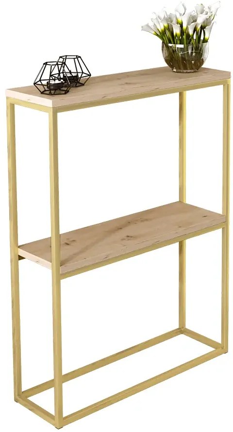 Nowoczesna konsola z metalowym stelażem złoty + dąb artisan A8-F18