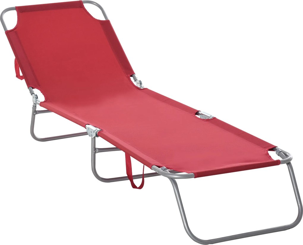 Outsunny Leżak Słoneczny, Składany, Regulowane Oparcie, Rama z Nierdzewnej Stali, 180 x 55 x 24, Bordowy