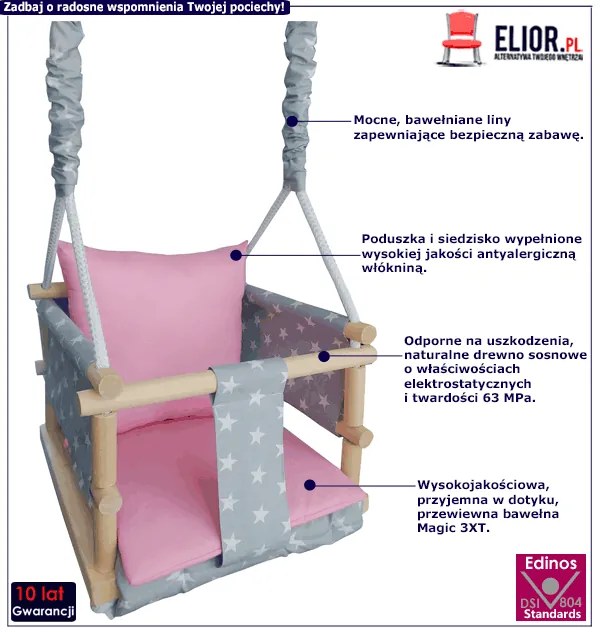 Różowo-szara huśtawka dla dziewczynki 3w1 D6-W66