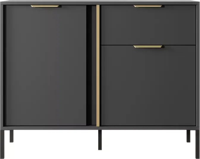 Komoda Zante V – elegancka komoda w kolorze antracytowym ze złotymi detalami, 2-drzwiowa z 1 szufladą
