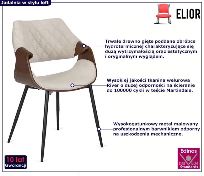 Welurowe industrialne krzesło pikowane beżowy + orzech R1-W41
