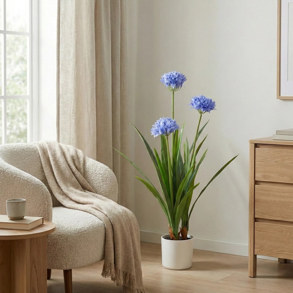 Duży sztuczny kwiat w doniczce Agapant, 70 x 120 cm