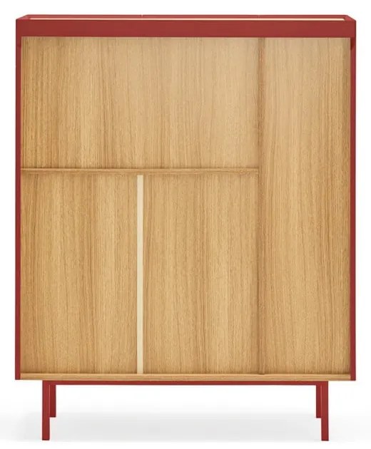 Czerwona wysoka komoda w dekorze dębu 95x120 cm Arista – Teulat