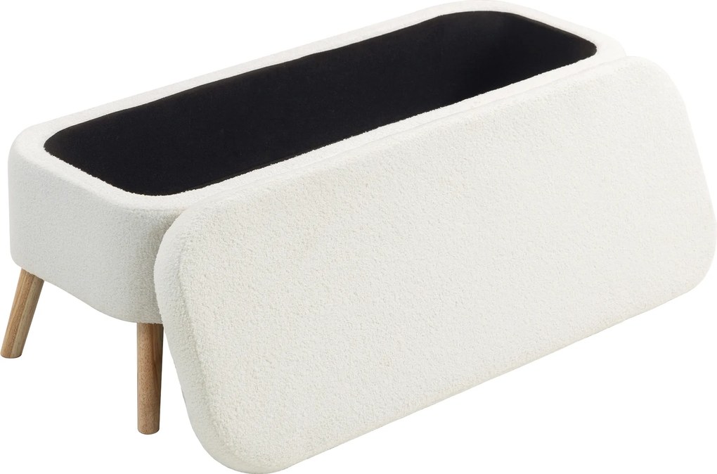 HOMCOM Pufa do przechowywania, siedzisko z 65 L przestrzeni, podnóżek, materiał polarowy, drewno kauczukowe, pianka, 120 x 42 x 45 cm, Kremowy