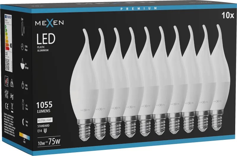 Mexen Nova 10x żarówka LED płomyk E14, C37, 10W, Neutralna - 4000K, 1055 lm - L106-E14-1040-01x10