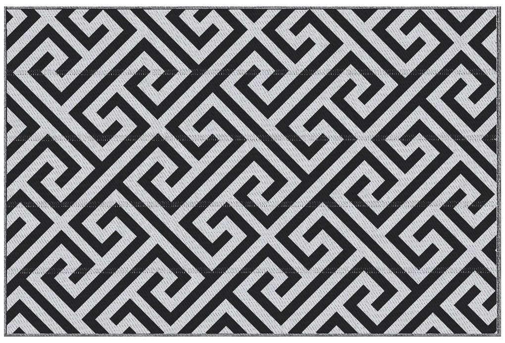 Outsunny Dywan Zewnętrzny Wodoodporny z Plastiku 121x182cm Wzór Czarno-Biały Idealny na Taras i Balkon | Aosom PL