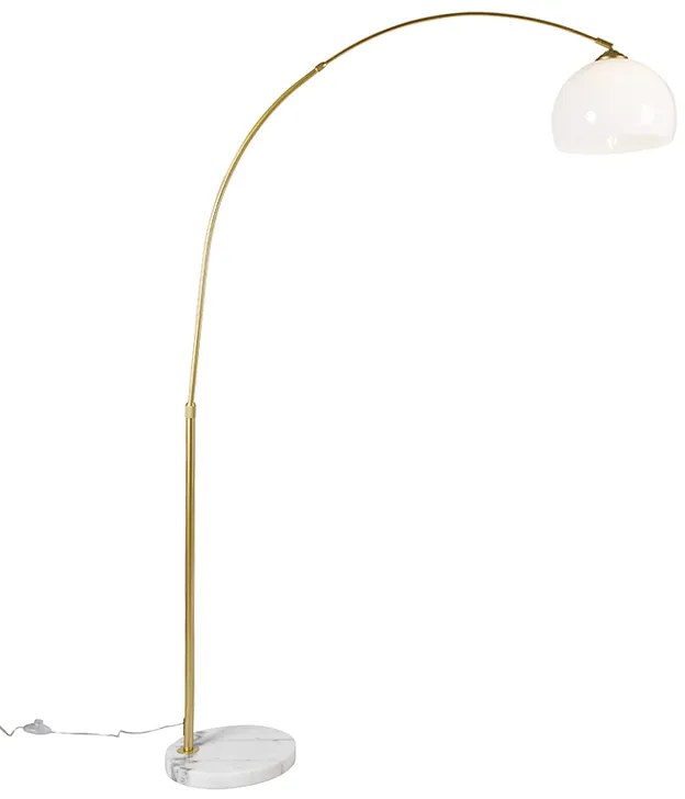 Luk Nowoczesna lampa łukowa mosiądz z białym kloszem - Arc Basic Nowoczesny Oswietlenie wewnetrzne