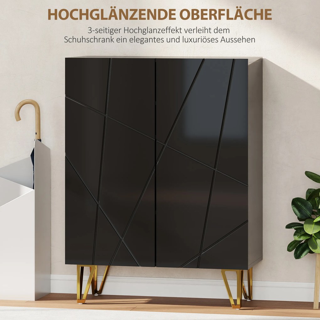 HOMCOM Szafka na buty z 2 drzwiami, regał na buty, przechowywanie butów z 3 regulowanymi półkami 72 x 31,5 x 95 cm, Czarny