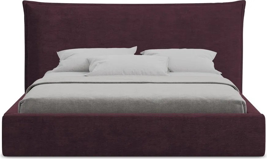 Ciemnofioletowe tapicerowane łóżko dwuosobowe ze schowkiem i stelażem 160x200 cm Esala – Makamii