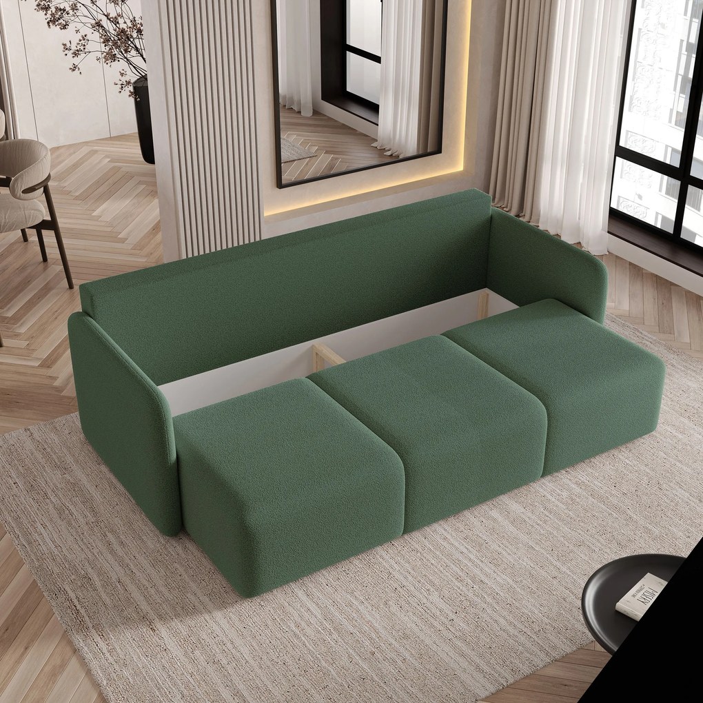 Masseno Sofa SUVI III z funkcją spania i pojemnikiem na pościel, Rozkładana sofa - Zielony, QUELLE 37