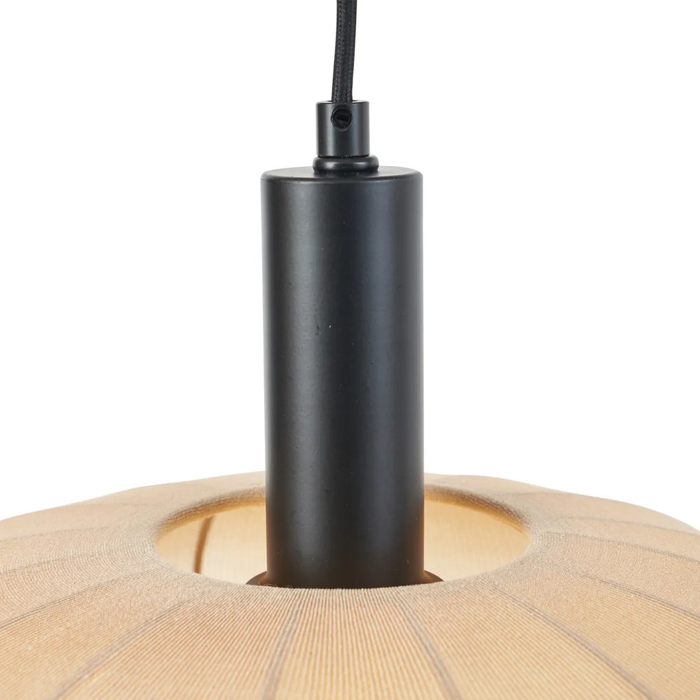 Lampa wisząca Japandi czarna z brązowym materiałowym kloszem 2-źródła światła - Bida