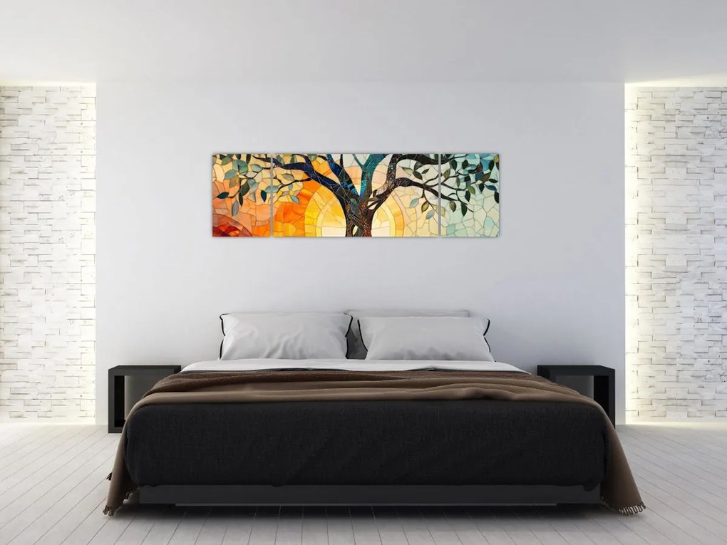 Obraz – Mozaika – słońce i drzewo I. (170x50 cm)