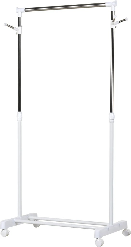 HOMCOM Mobilny wieszak na ubrania z regulowaną wysokością, z dolną półką, 4 koła, Biały