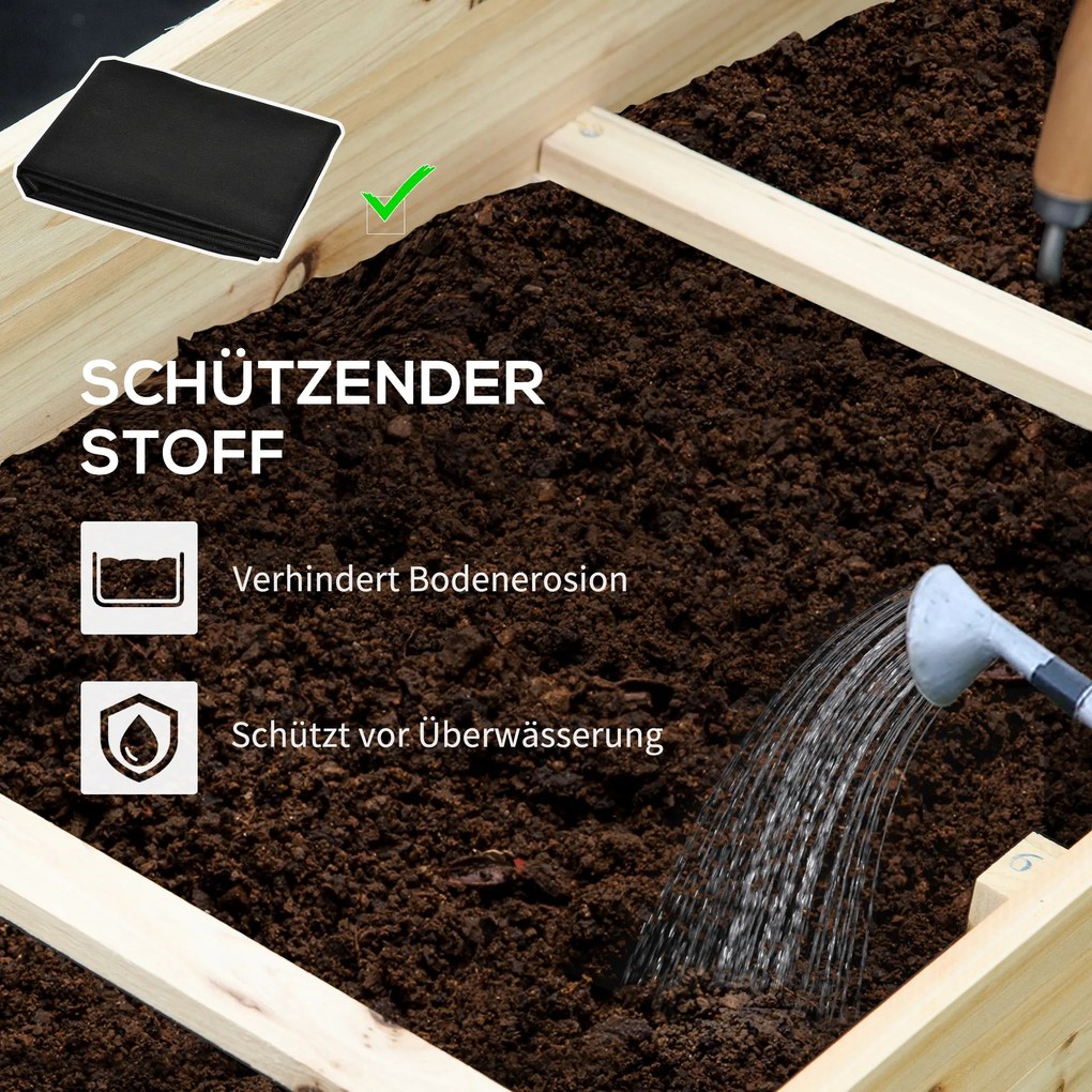 Outsunny Wysoki Grząd, 3 poziomy, Wyłożenie z Filcu, Malowane Drewno Naturalne, 117 x 100 x 54 cm