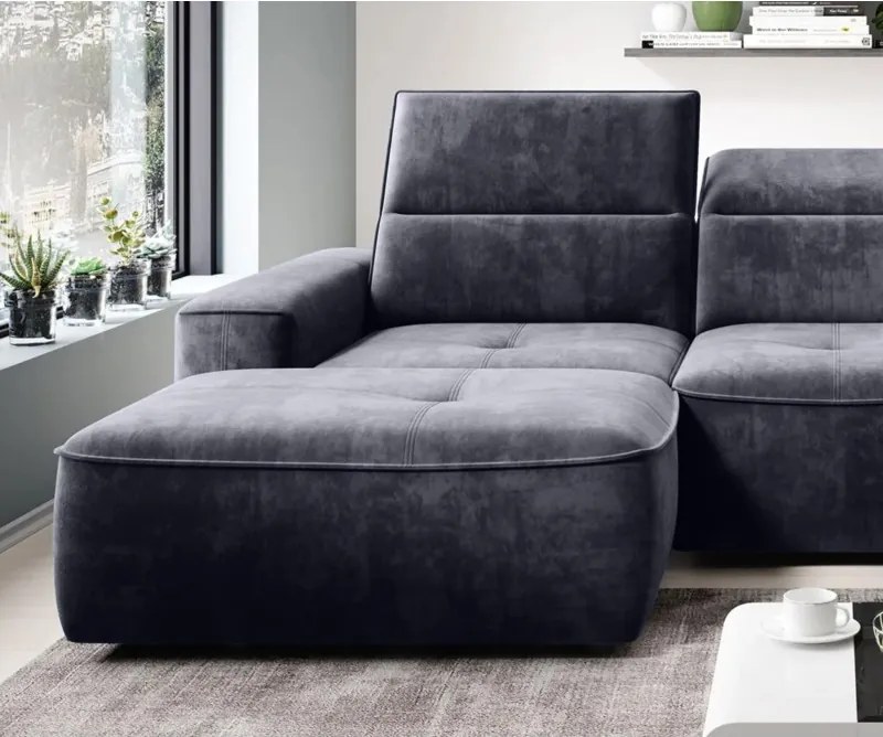 Narożnik COLOMBO Mini Prawostronny z elektryczną funkcją spania pojemnikiem PALLADIUM 19 Antracytowy WERSAL