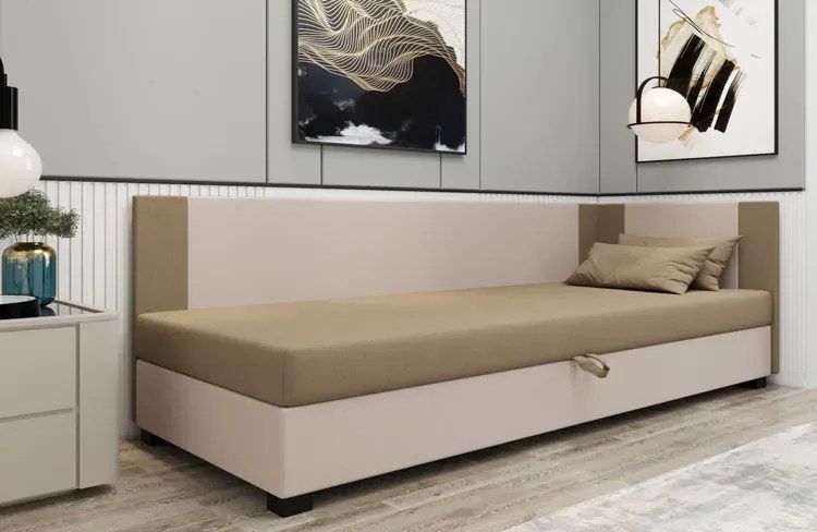 Klasyczny tapczan młodzieżowy jasny brąz + ecru H0-M12