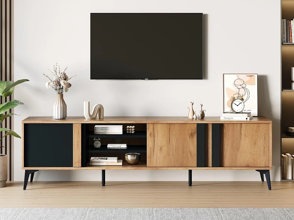 Meble TV L 180 cm - z 3 drzwiami i 3 przegrodami - Brązowy