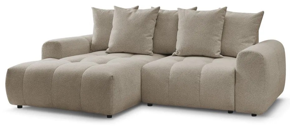 Beżowy rozkładany/ze schowkiem narożnik z tkaniny szenilowej (lewostronny/z szezlongiem) Roxelane – Bobochic Paris