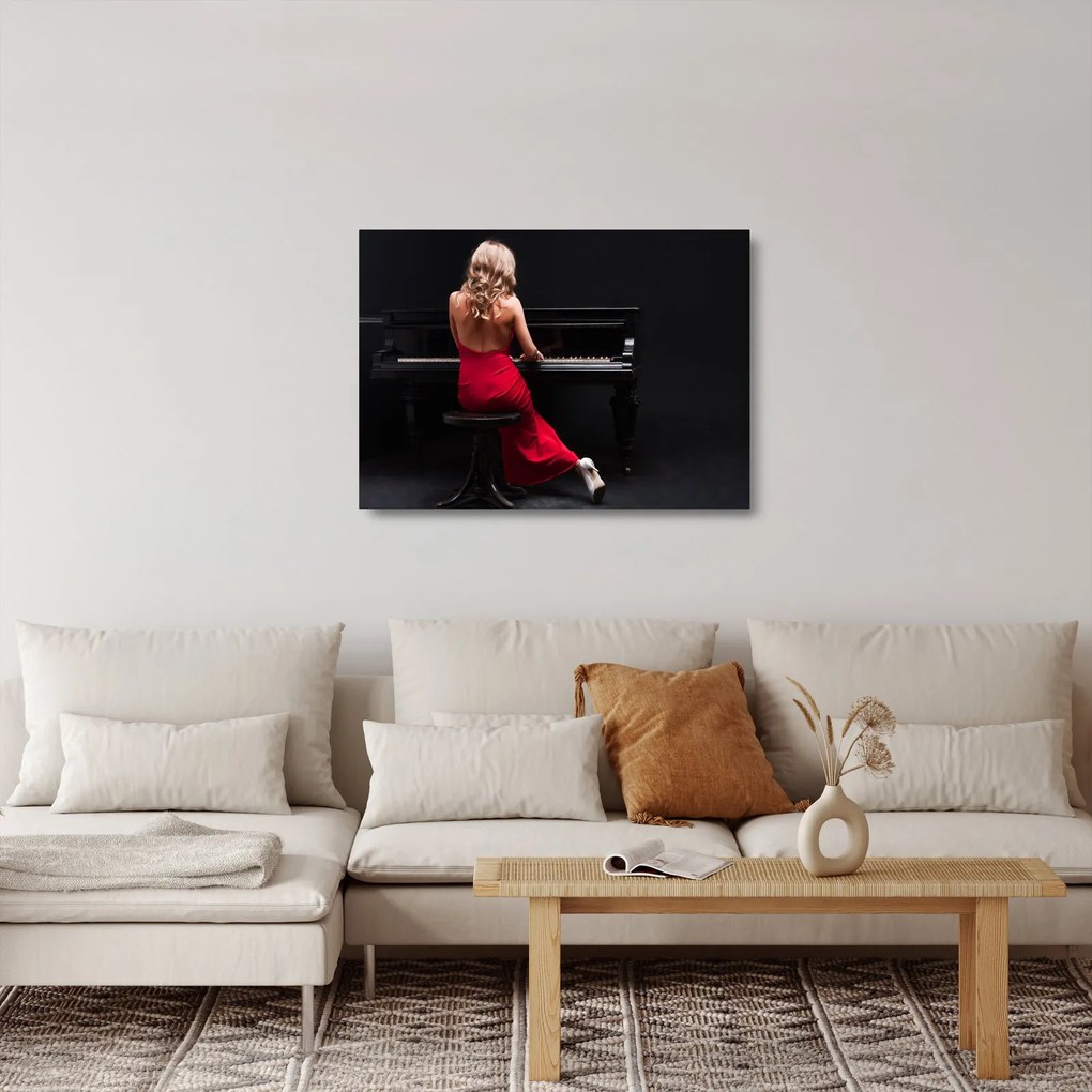 Obraz na szkle kobiety grającej na pianinie (70x50 cm)