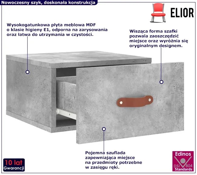 Wisząca szafka nocna szary beton C9-C50