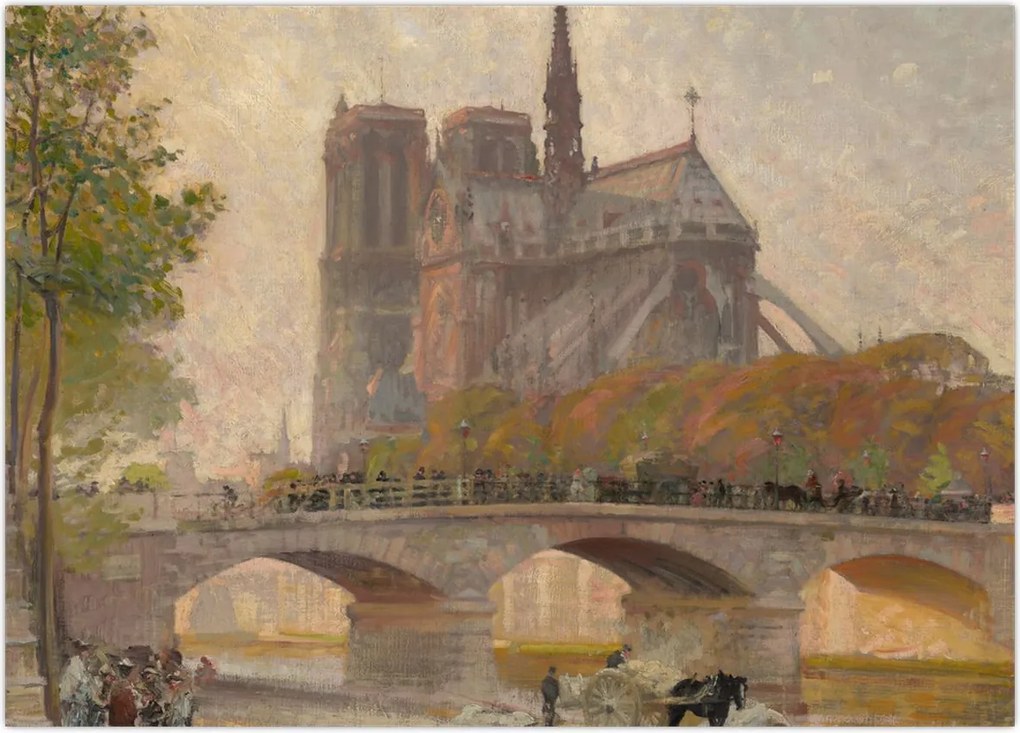 Obraz na szkle - Robert William Vonnoh, Notre Dame de Paris, reprodukcje (70x50 cm)