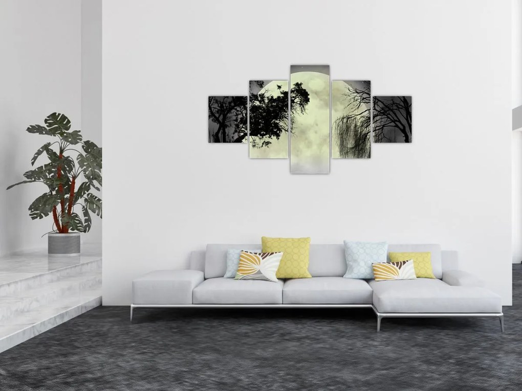 Obraz - Księżyc w pełni nad powierzchnią, wersja czarno - biała (125x70 cm)