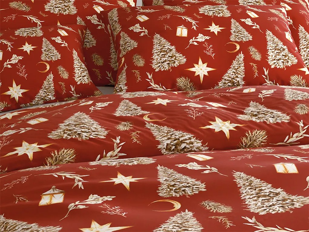 PrzytulneMieszkanie.pl PrzytulneMieszkanie.pl Pościel z mikrofibry ZŁOTE ŚWIĘTA czerwona Rozmiar pościeli: 2 szt 70 x 90 cm | 200 x 220 cm