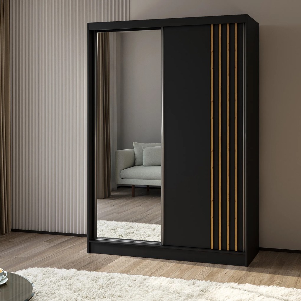 Szafa Przesuwna NELVIA 150 cm z Lustrem Szafa Dwudrzwiowa Czarna