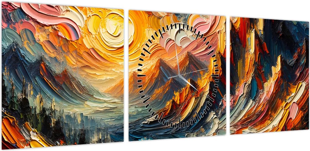 Obraz - Góry oświetlone słońcem (z zegarem) (90x30 cm)