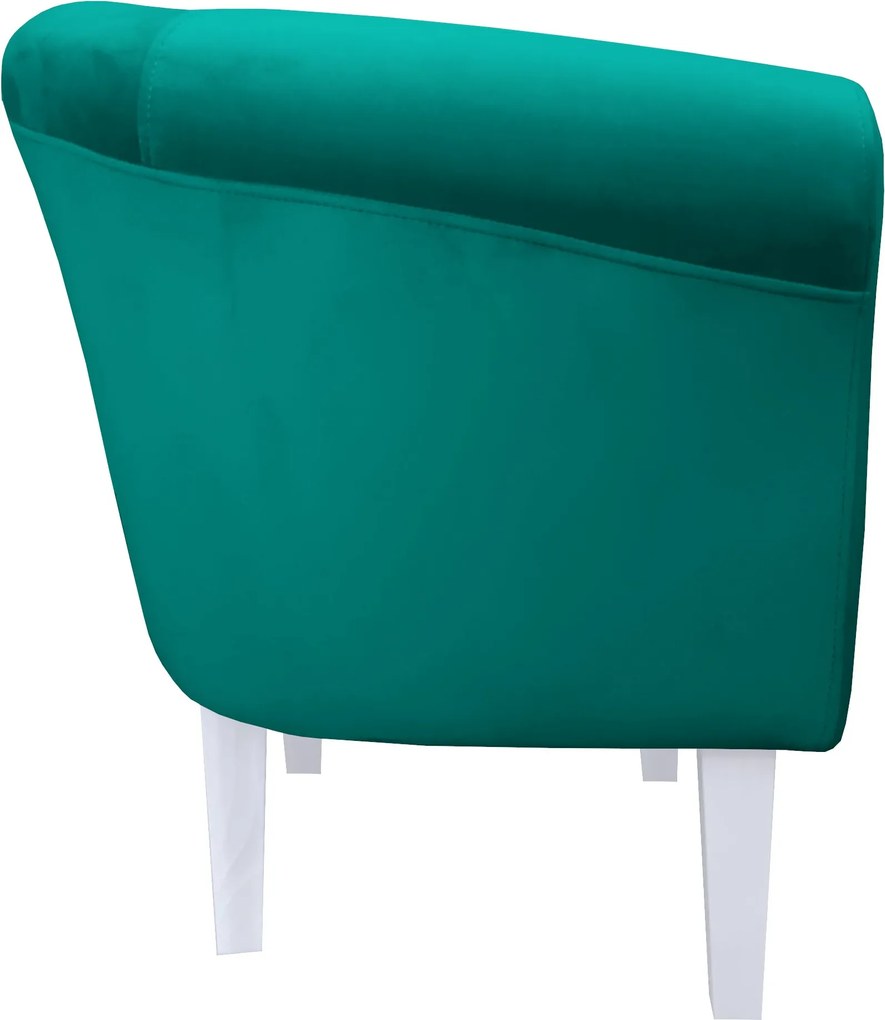 Fotel Milo tkanina Welur wygodny fotel tapicerowany do salonu i sypialni : Kolor nogi - Biała, Kolor tkaniny - VELVET - MG20, Wysokość nogi - 20 cm