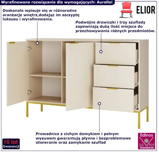 Komoda na nóżkach w stulu glamour kaszmir + złoty B0-G08