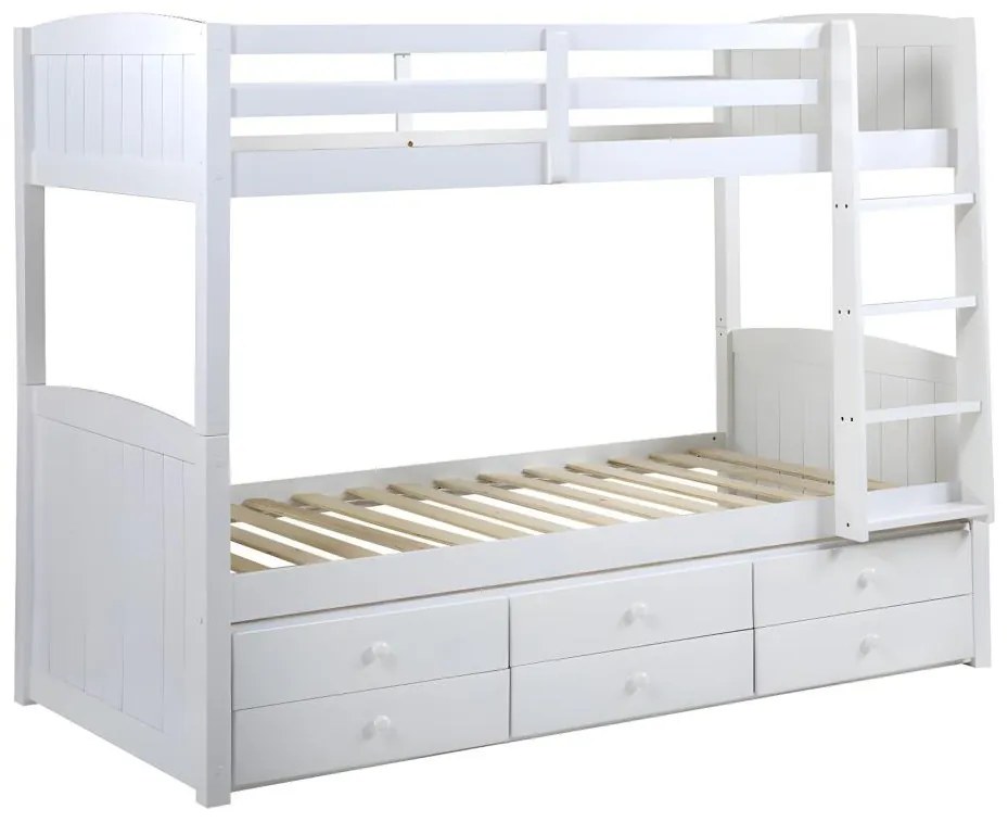 Łóżko piętrowe ANCHISE z możliwością rozdzielenia - 90 × 190 cm - Z półkami - Świerk lakierowany na biało