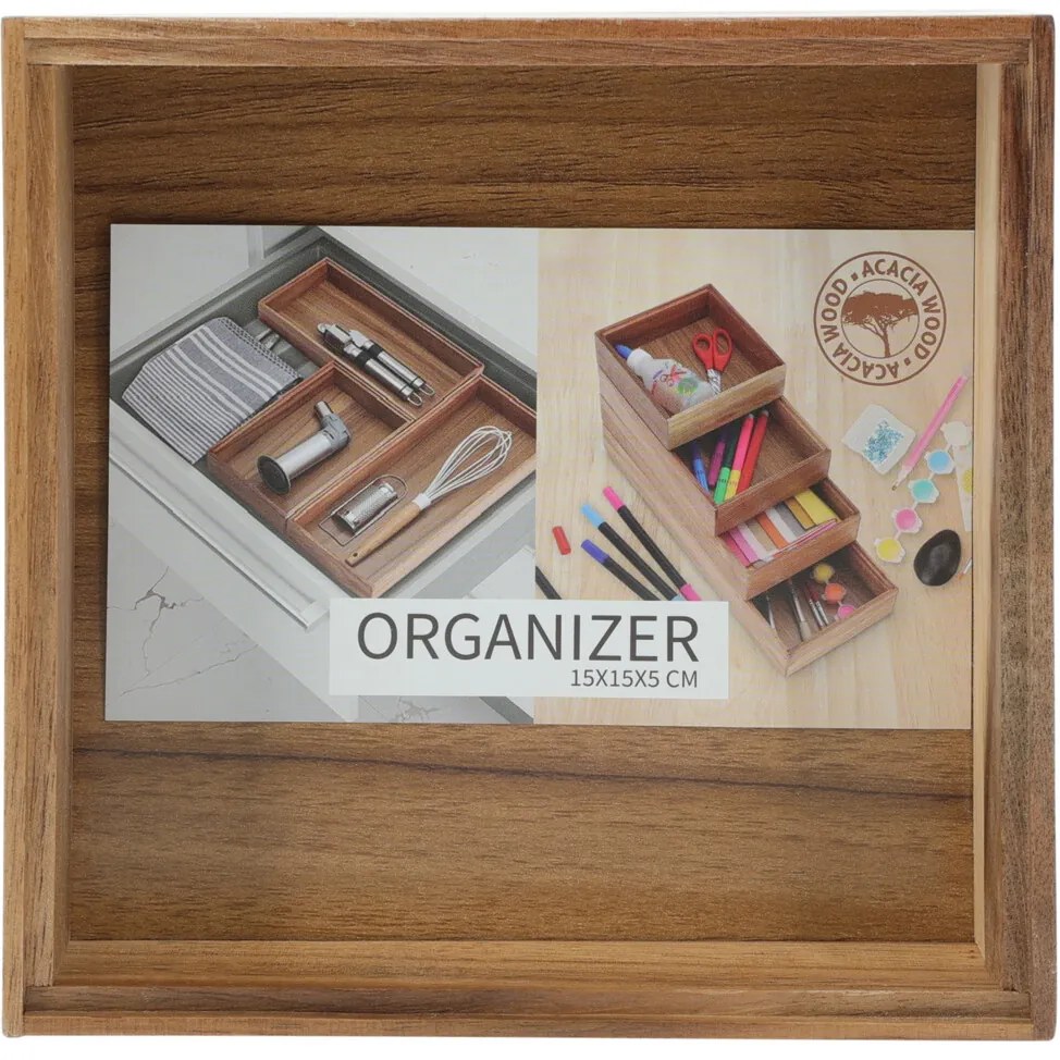 Drewniany organizer na biurko HEDO do szuflady, 15 x 15 x 5 cm
