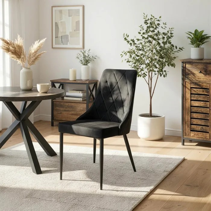 Krzesło Tapicerowane do Salonu CORK Czarne Welurowe Nowoczesne Loft