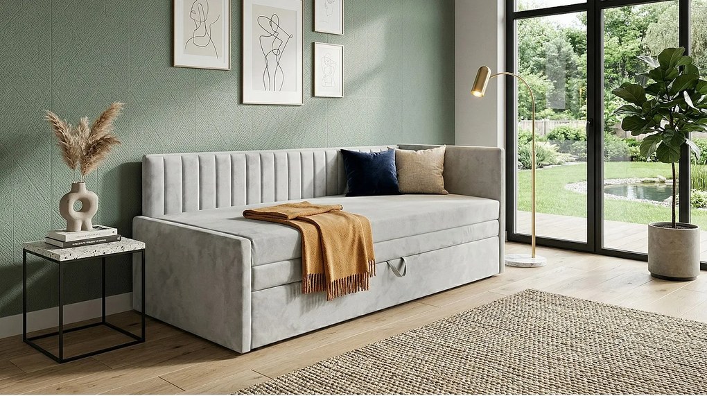 Łóżko dzienne wysuwane 2x90x200cm w tkaninie MANILA 14 jasnoszarej