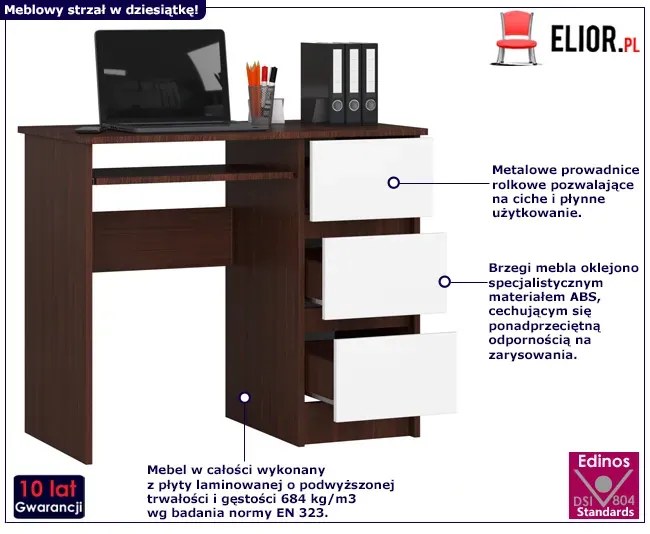 Komputerowe biurko z szufladami wenge + biały - Berula 4X