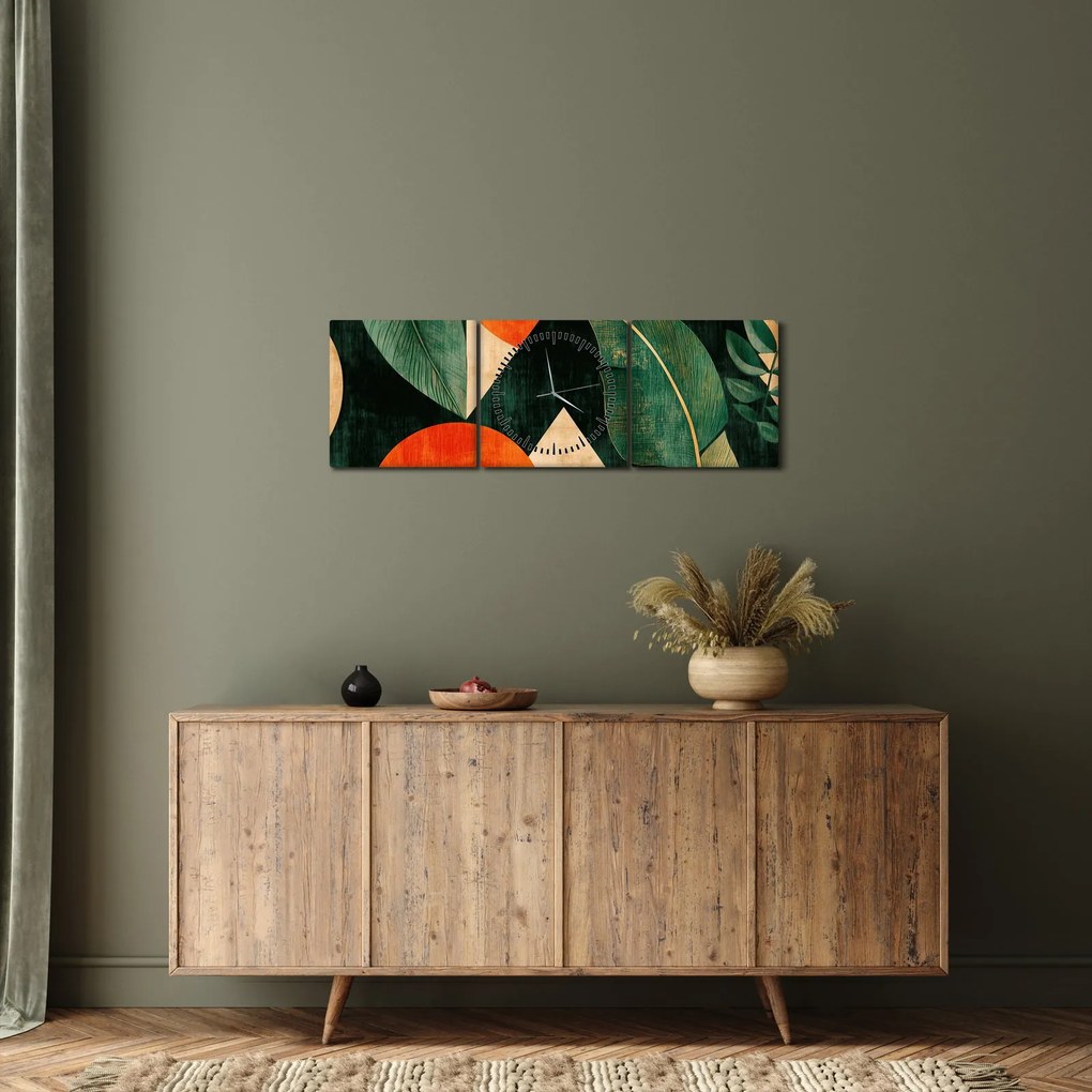 Obraz - Geometryczne motywy naturalne II. (z zegarem) (90x30 cm)