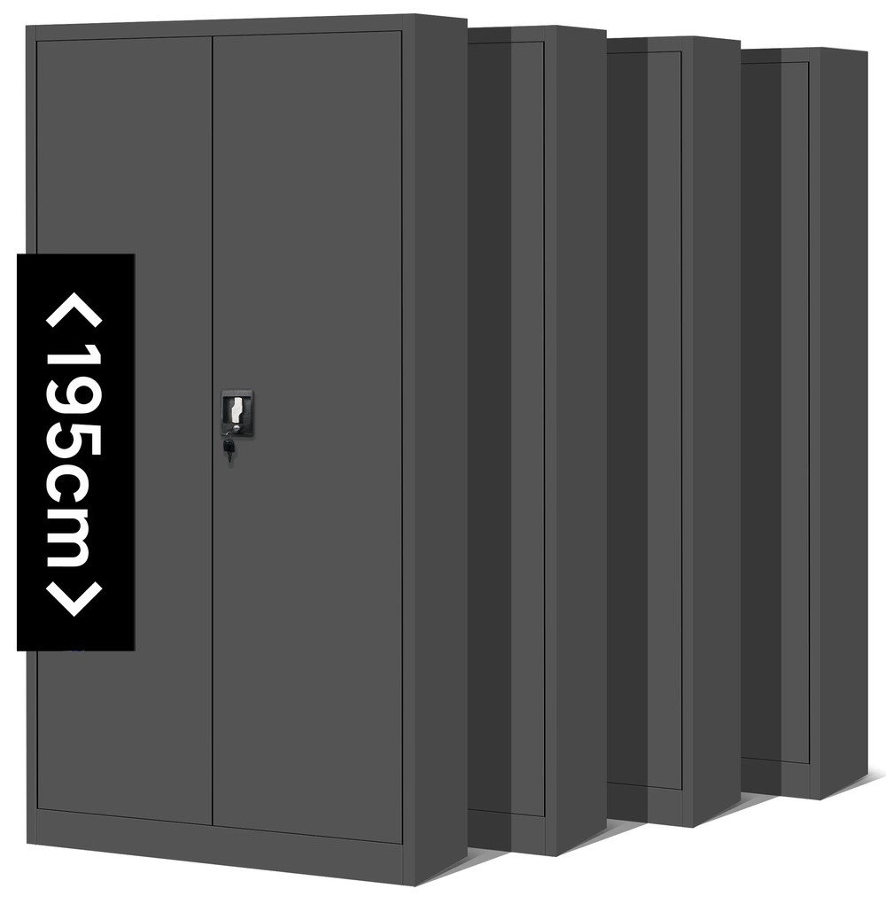 Zestaw 4x biurowa szafa metalowa na akta JAN H, 900 x 1950 x 400 mm, antracytowa