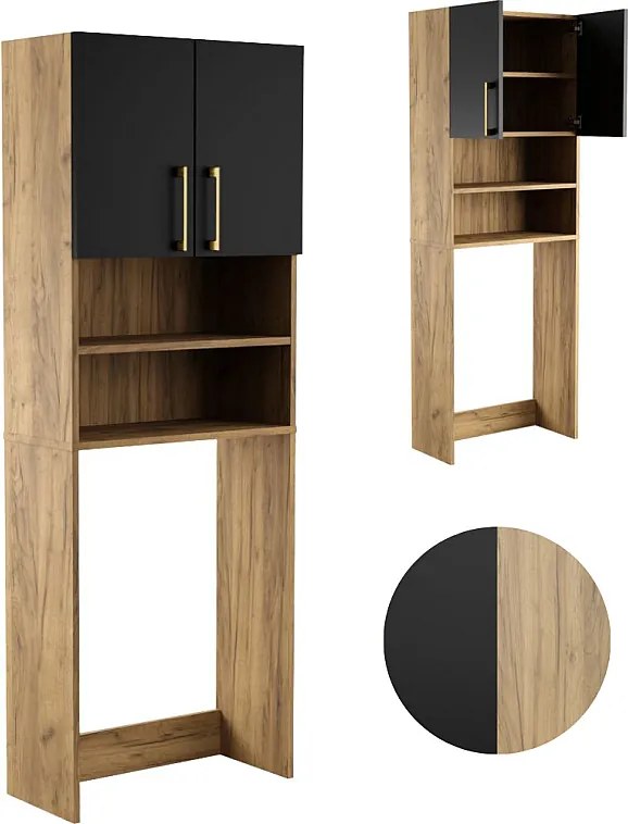 Szafka Łazienkowa Nad Pralkę Suszarkę Słupek Regał Zabudowa AGD Dąb Czarna