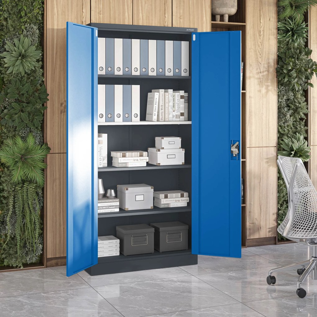 Szafa na dokumenty biurowa metalowa antracytowo-niebieska: JAN H, 900 x 1950 x 400 mm