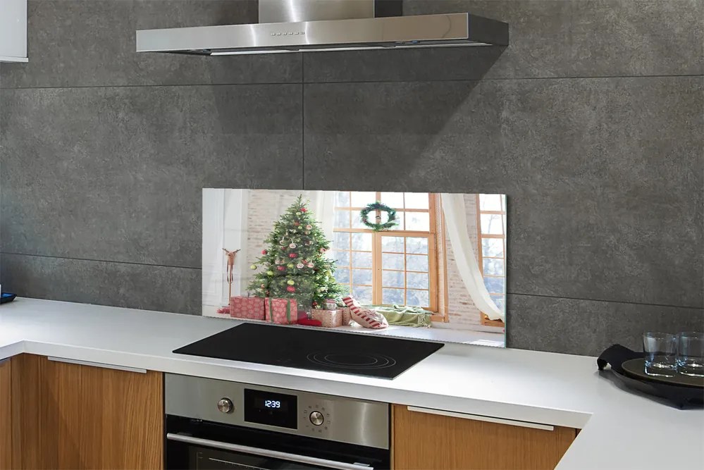 Szklany Panel Świąteczne Choinki i Podarki