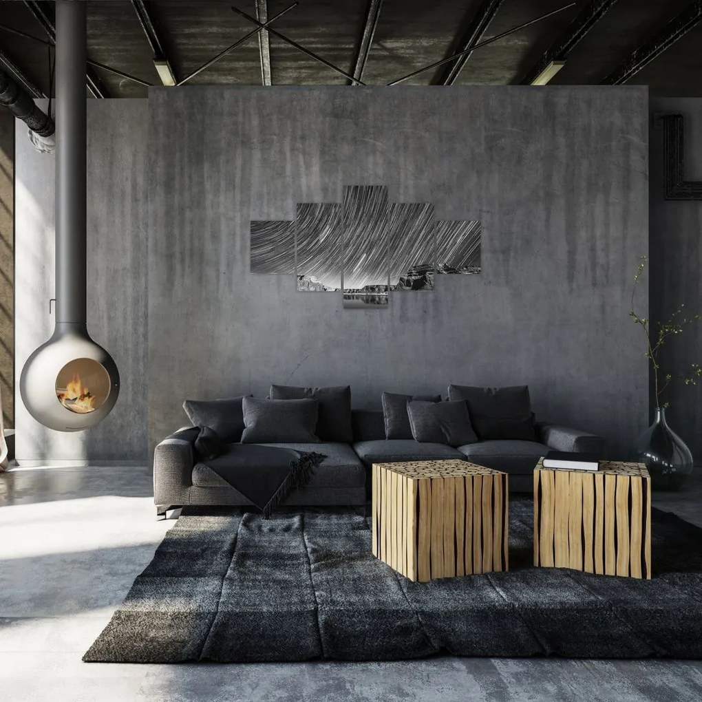 Czarno - biały obraz gwiaździstego nieba (125x70 cm)