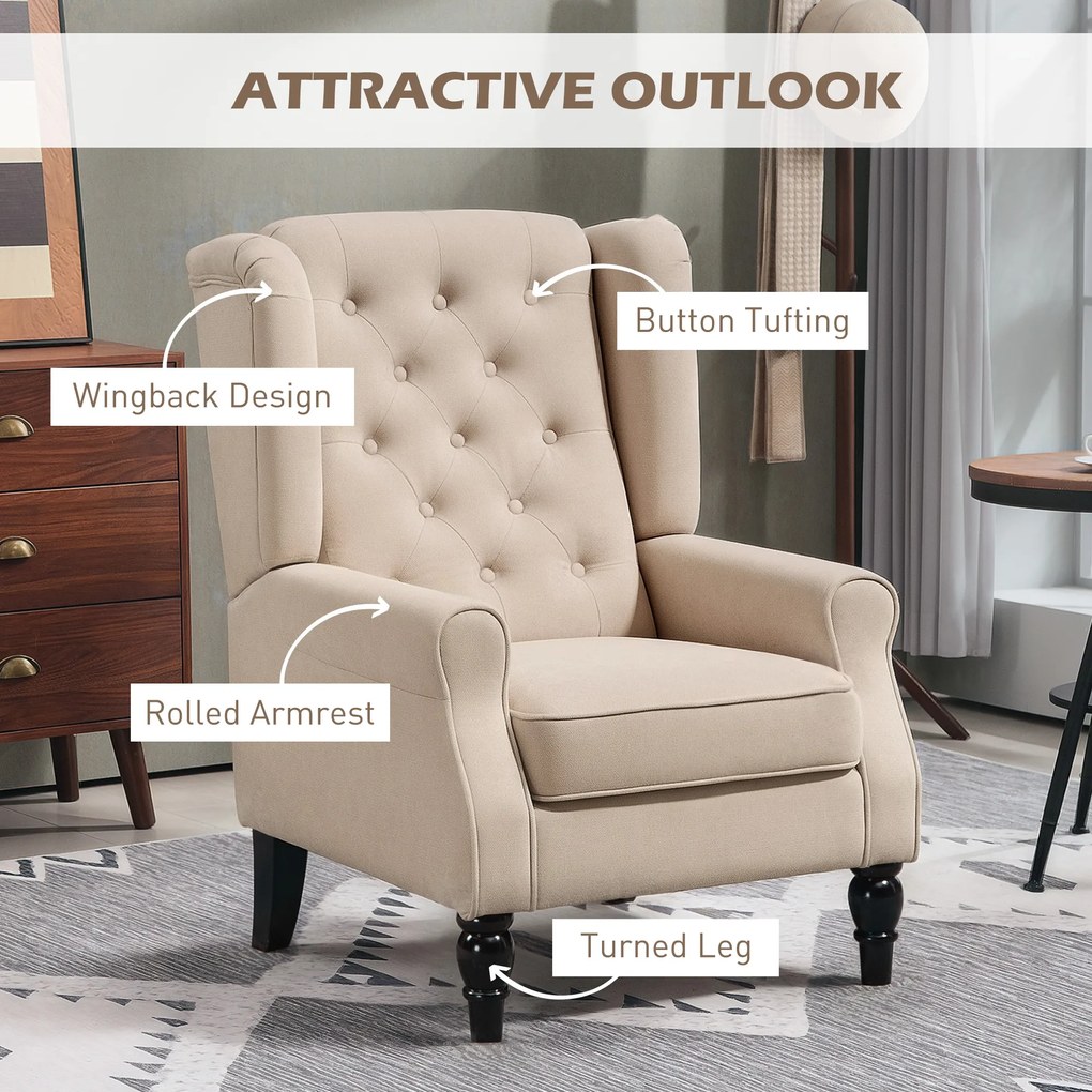 HOMCOM Elegancki fotel uszak, grubo wyściełany, z zdejmowanym pokrowcem, 74 x 87 x 102 cm, beżowy | Aosom PL
